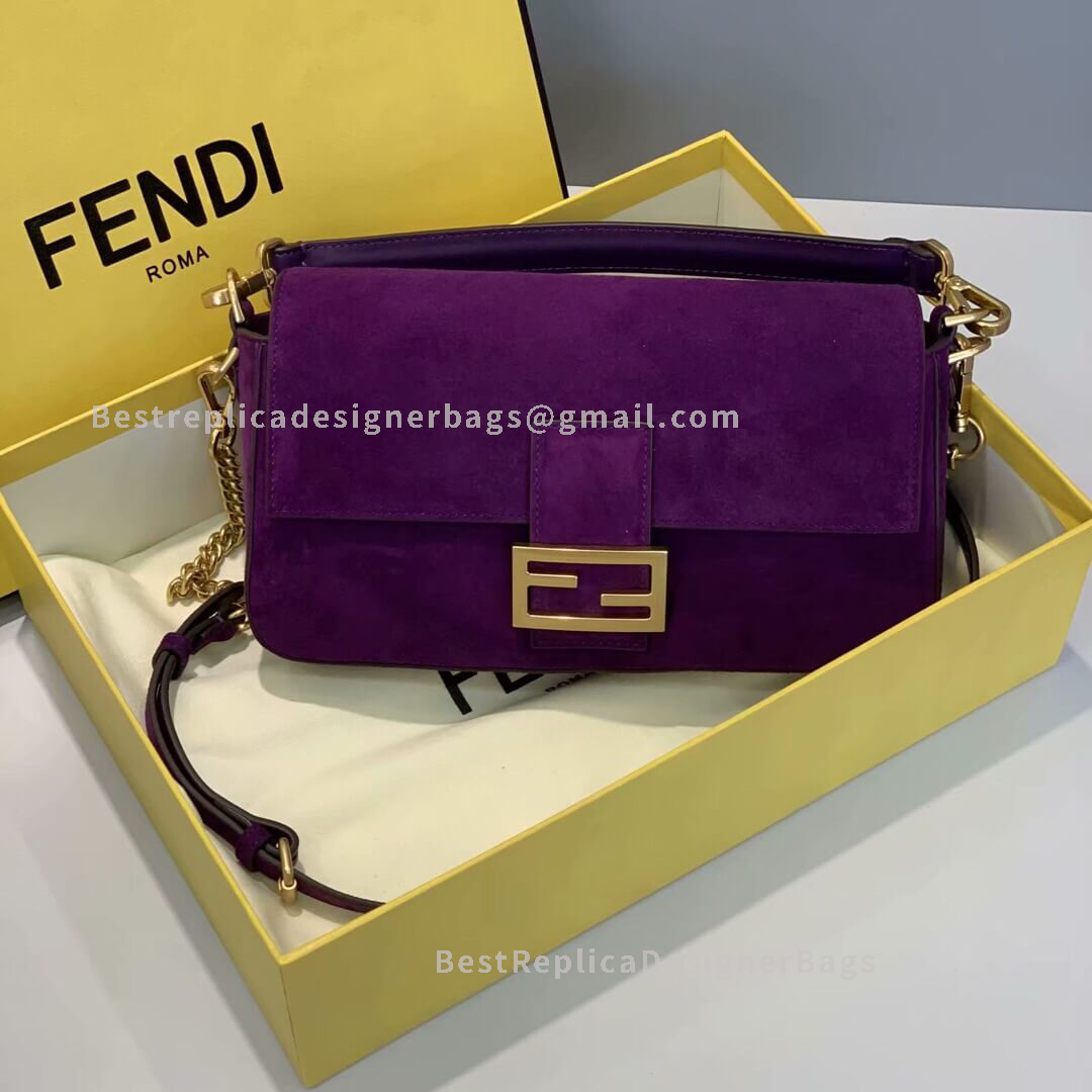 Fendi Baguette Medium Purple Velvet Bag GHW 308M